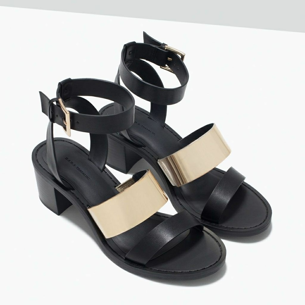 NEW ZARA Block Heel with Metal Sandals